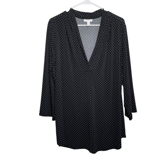 Charter Club Blouse Women's 2X Blue Polka Dot V-Neck 3/4 Sleeve Career Top - Picture 1 of 10